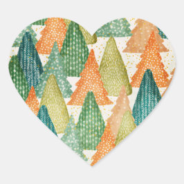 Farbenfroher Wald von Evergreen Weihnachtsbaumen Herz-Aufkleber