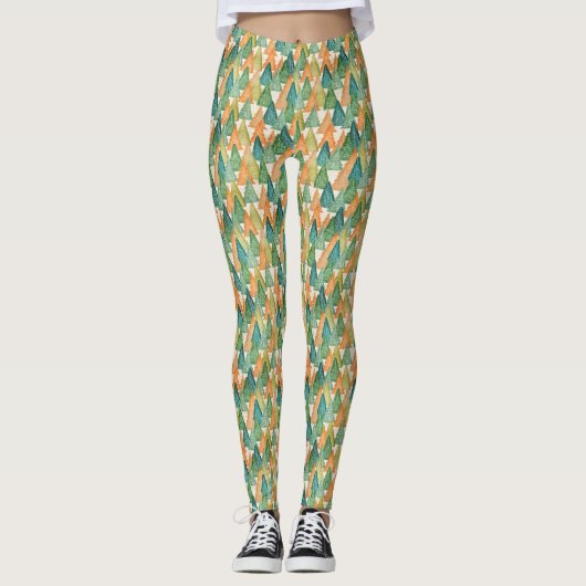 Farbenfroher Wald von Evergreen Weihnachtsbaumen Leggings (Vorderseite)