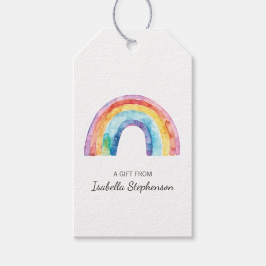 Farbenfroher Wasserfarben-Regenbogen Minimalist Geschenkanhänger (Vorderseite)