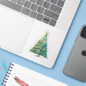 Farbenfroher Weihnachtsbaum Aufkleber (Laptop mit iPhone)