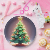 Farbenfroher Weihnachtsbaum mit Lichtern dekoriert Pappteller (Party)