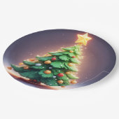 Farbenfroher Weihnachtsbaum mit Lichtern dekoriert Pappteller (Schrägansicht)
