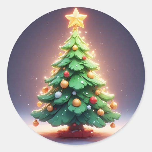 Farbenfroher Weihnachtsbaum mit Lichtern dekoriert Runder Aufkleber (Vorderseite)