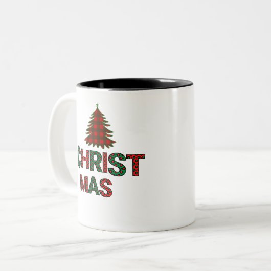 Farbenfroher Weihnachtsbaum Zweifarbige Tasse (Vorderseite Links)