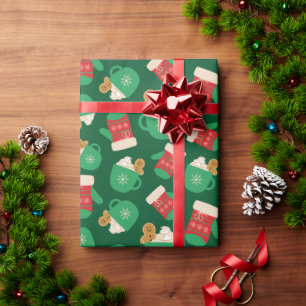 Farbenfroher Weihnachtshandschuh & Lebkuchen Latte Geschenkpapier