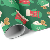 Farbenfroher Weihnachtshandschuh & Lebkuchen Latte Geschenkpapier (Rolleneckpunkt)
