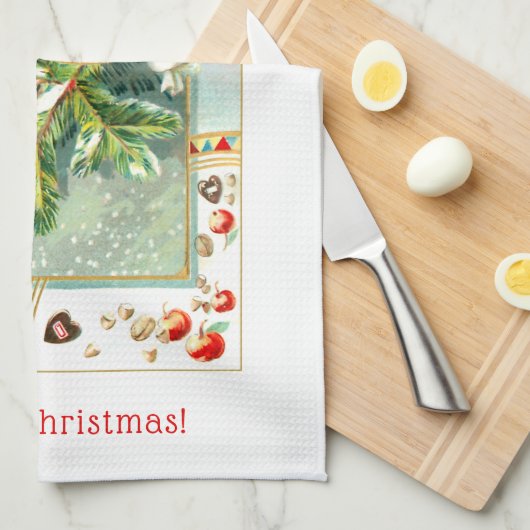 Farbenfroher Weihnachtsmann mit Leckereien Geschirrtuch (Viertel Falte)