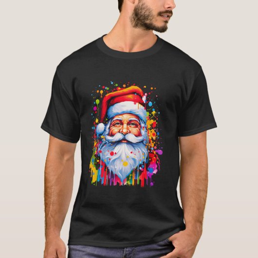 Farbenfroher Weihnachtsmann Paint Spritzer Weihnac T-Shirt (Vorderseite)
