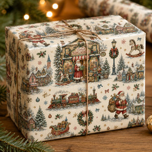 Farbenfroher Weihnachtsmann-Spielzeugladen-Dorf-Ch Geschenkpapier