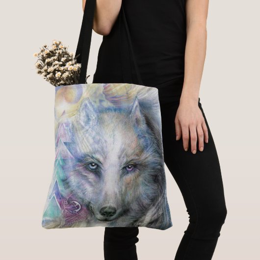 Farbenfroher Weißer Wolf Tasche (Von Nahem)