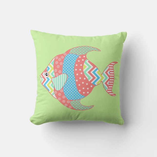 Farbenfroher Whimsical Fish Outdoor Pillow Kissen Für Draußen (Vorderseite)
