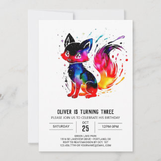Farbenfroher Whimsical Fox Digital Boy Geburtstag Einladung