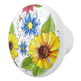 Farbenfroher Whimsischer Blumengarten Keramikknauf