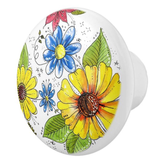 Farbenfroher Whimsischer Blumengarten Keramikknauf (Rechts)