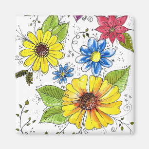 Farbenfroher Whimsischer Blumengarten Magnet