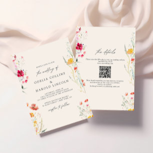 Farbenfroher Wildblumen-Cream-Hochzeits-QR-Code Einladung