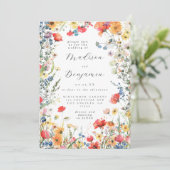 Farbenfroher Wildblumen QR-Code Hochzeit Einladung (Stehend Vorderseite)
