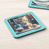 Farbenfroher Winter Cat Untersetzer (Linke Seite)