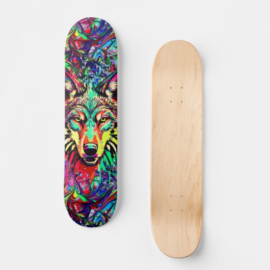 Farbenfroher Wolf Head - Wolf Skateboard Deck (Vorderseite)