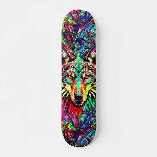 Farbenfroher Wolf Head - Wolf Skateboard Deck