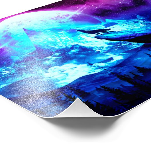 Farbenfroher Wolf heulen Fotodruck (Ecke)