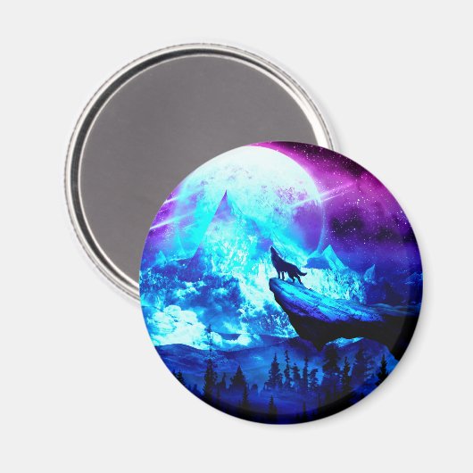 Farbenfroher Wolf heulen Magnet (Vorderseite/Rückseite)