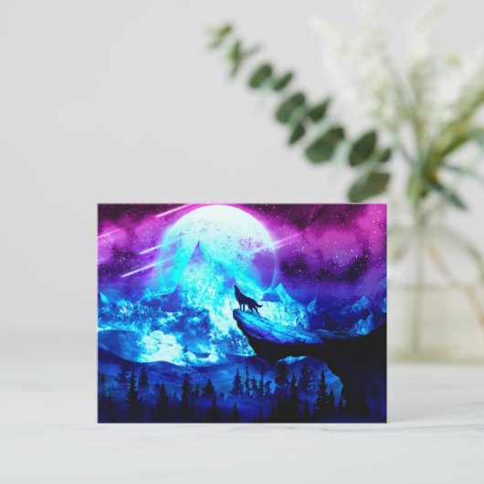 Farbenfroher Wolf heulen Postkarte (Stehend Vorderseite)