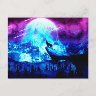 Farbenfroher Wolf heulen Postkarte