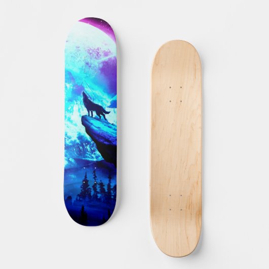 Farbenfroher Wolf heulen Skateboard (Vorderseite)