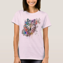 Farbenfroher Wolf und Florals Wasserfarbe in der N T-Shirt