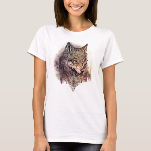 Farbenfroher Wolf und Florals Wasserfarbe in der N T-Shirt (Vorderseite)