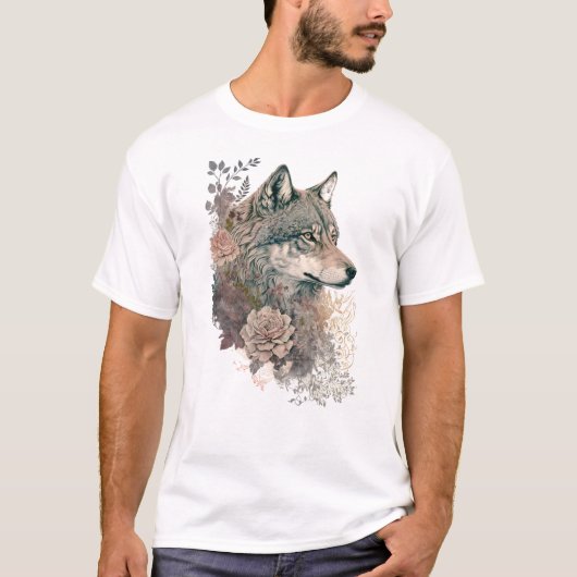 Farbenfroher Wolf und Florals Wasserfarbe in der N T-Shirt (Vorderseite)