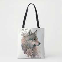 Farbenfroher Wolf und Florals Wasserfarbe in der N