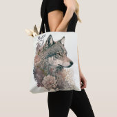 Farbenfroher Wolf und Florals Wasserfarbe in der N Tasche (Von Nahem)