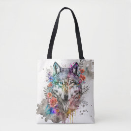 Farbenfroher Wolf und Florals Wasserfarbe in der N Tasche