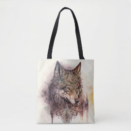 Farbenfroher Wolf und Florals Wasserfarbe in der N Tasche