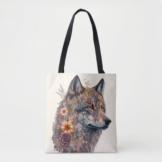 Farbenfroher Wolf und Florals Wasserfarbe in der N Tasche (Vorderseite)