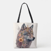 Farbenfroher Wolf und Florals Wasserfarbe in der N Tasche (Rückseite)