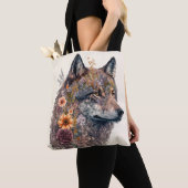 Farbenfroher Wolf und Florals Wasserfarbe in der N Tasche (Von Nahem)