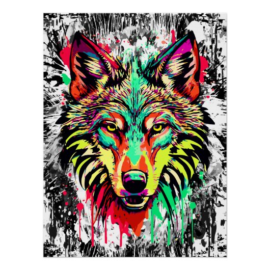 Farbenfroher Wolfskopf - Wolf Poster Print - Wolve (Vorderseite)
