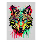 Farbenfroher Wolfskopf - Wolf Poster Print - Wolve (Vorderseite)