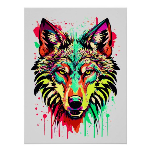 Farbenfroher Wolfskopf - Wolf Poster Print - Wolve (Vorderseite)