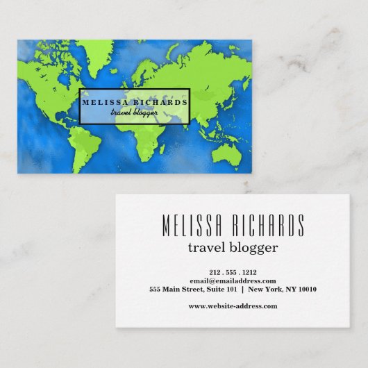 Farbenfroher World Map Travel Blog Visitenkarte (Vorne/Hinten)