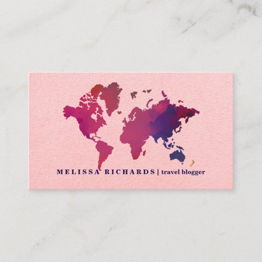 Farbenfroher World Map Travel Blog Visitenkarte (Vorderseite)