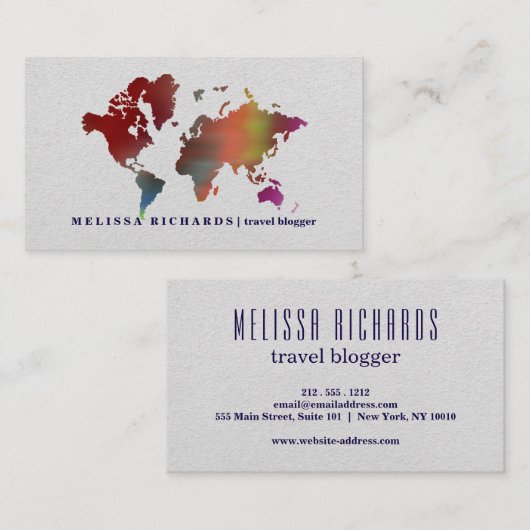 Farbenfroher World Map Travel Blog Visitenkarte (Vorne/Hinten)