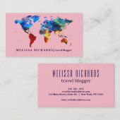 Farbenfroher World Map Travel Blog Visitenkarte (Vorne/Hinten)