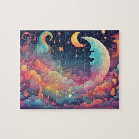 Farbenfroher Zauberhimmel mit Mond und Regenbogen Puzzle (Horizontal)