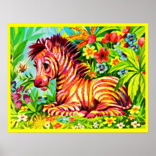 farbenfroher Zebra der 60er Jahre Poster (Vorne)