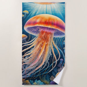 Farbenfroher Zeichn von Jelly Fish Strandtuch