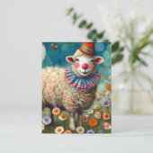 Farbenfroher Zirkus Clown Sheep Postkarte (Stehend Vorderseite)